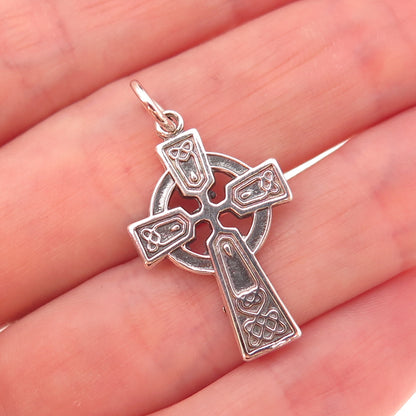 925 Sterling Silver Vintage Celtic Cross Oxidized Charm Pendant