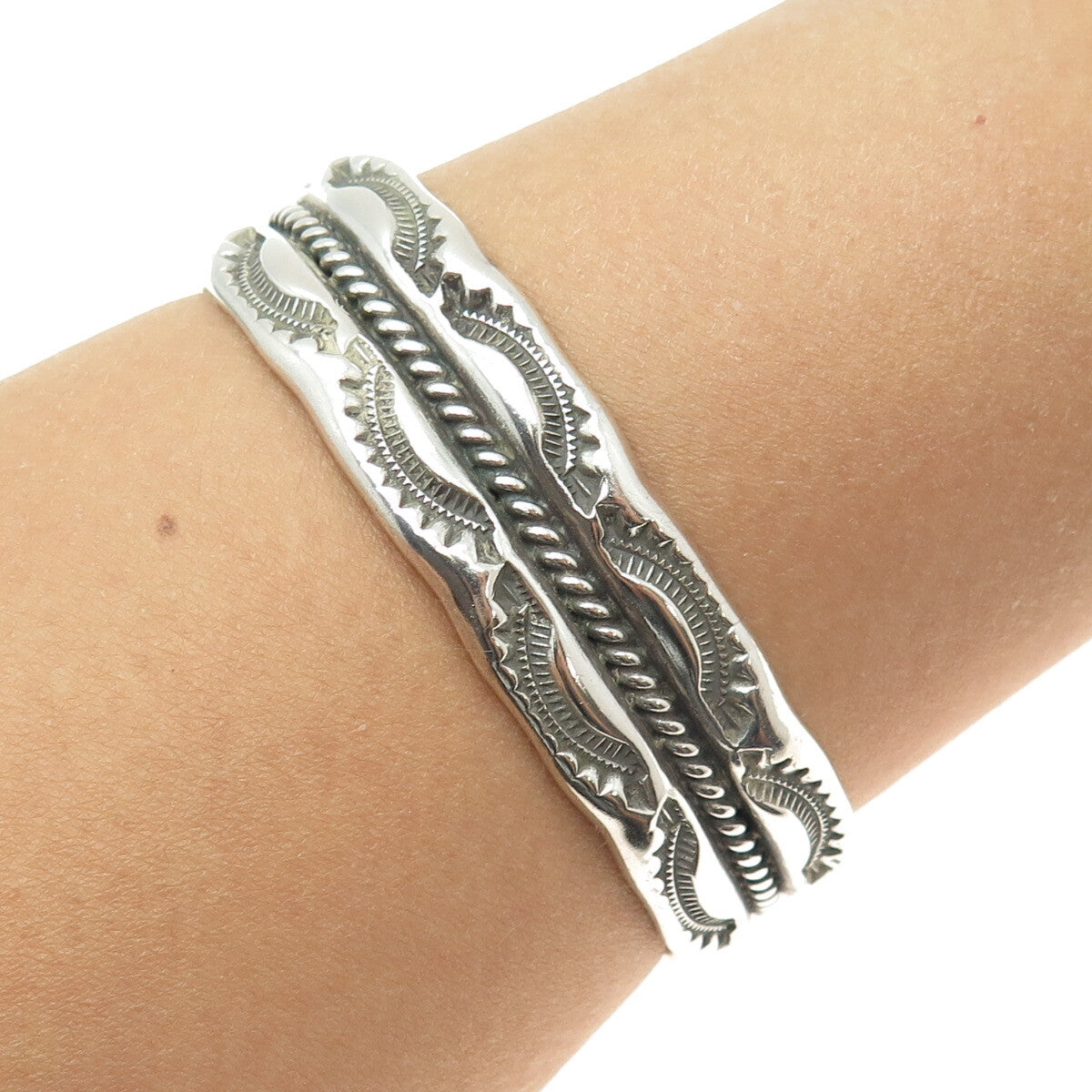 Old Pawn 925 Sterling Silver Vintage Artisan Southwestern Adjustable Bracelet 7"
