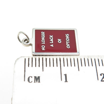 925 Sterling Silver Red Enamel "No Longer A Lack Of Options" Minimalist Pendant