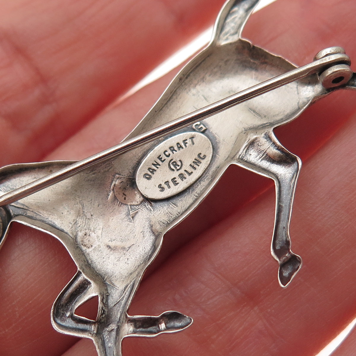 Danecraft 925 Sterling Silver Antique Art Deco Horse Oxidized Pin Brooch