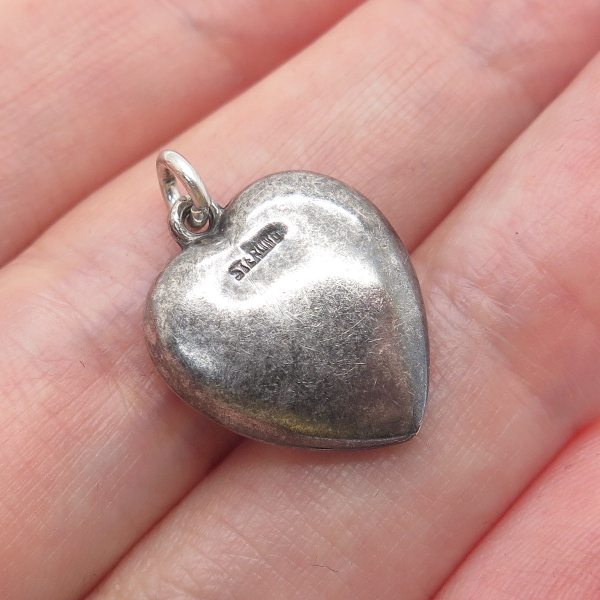 925 Sterling Silver Antique Art Deco Chatelaine Heart Minimalist Charm Pendant