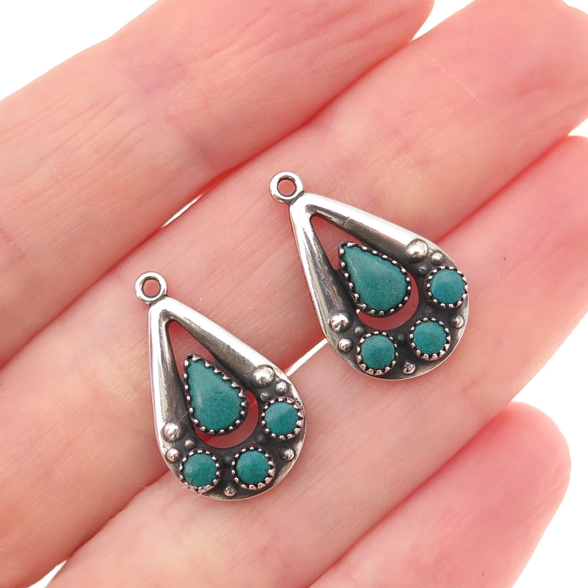Old Pawn 925 Sterling Silver Vintage Kingman Turquoise Tribal Jacket Earrings