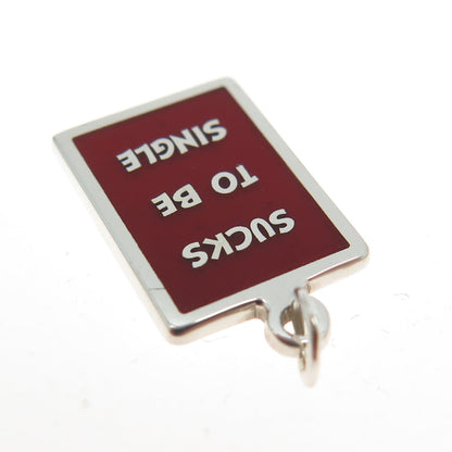 925 Sterling Silver Red Enamel "Sucks To Be Single" Minimalist Charm Pendant