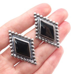 CHAPAL ZENRAY Sterling Silver Vintage Real Black Onyx Beaded Oxidized Earrings