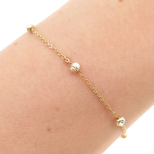 DBJ Dee Berkle 925 Sterling 2-Tone Italy Diamond-Cut Ball Station Bracelet 7"