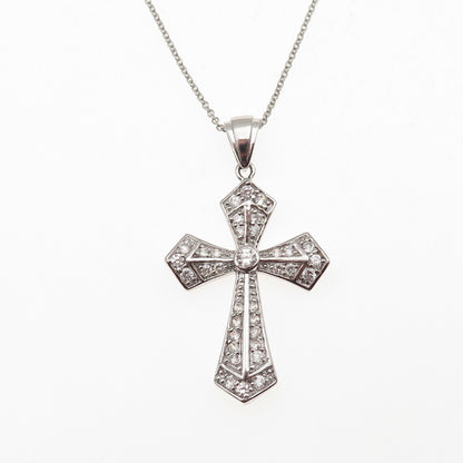 925 Sterling Silver Round-Cut C Z Cross Cable Chain Necklace 18"
