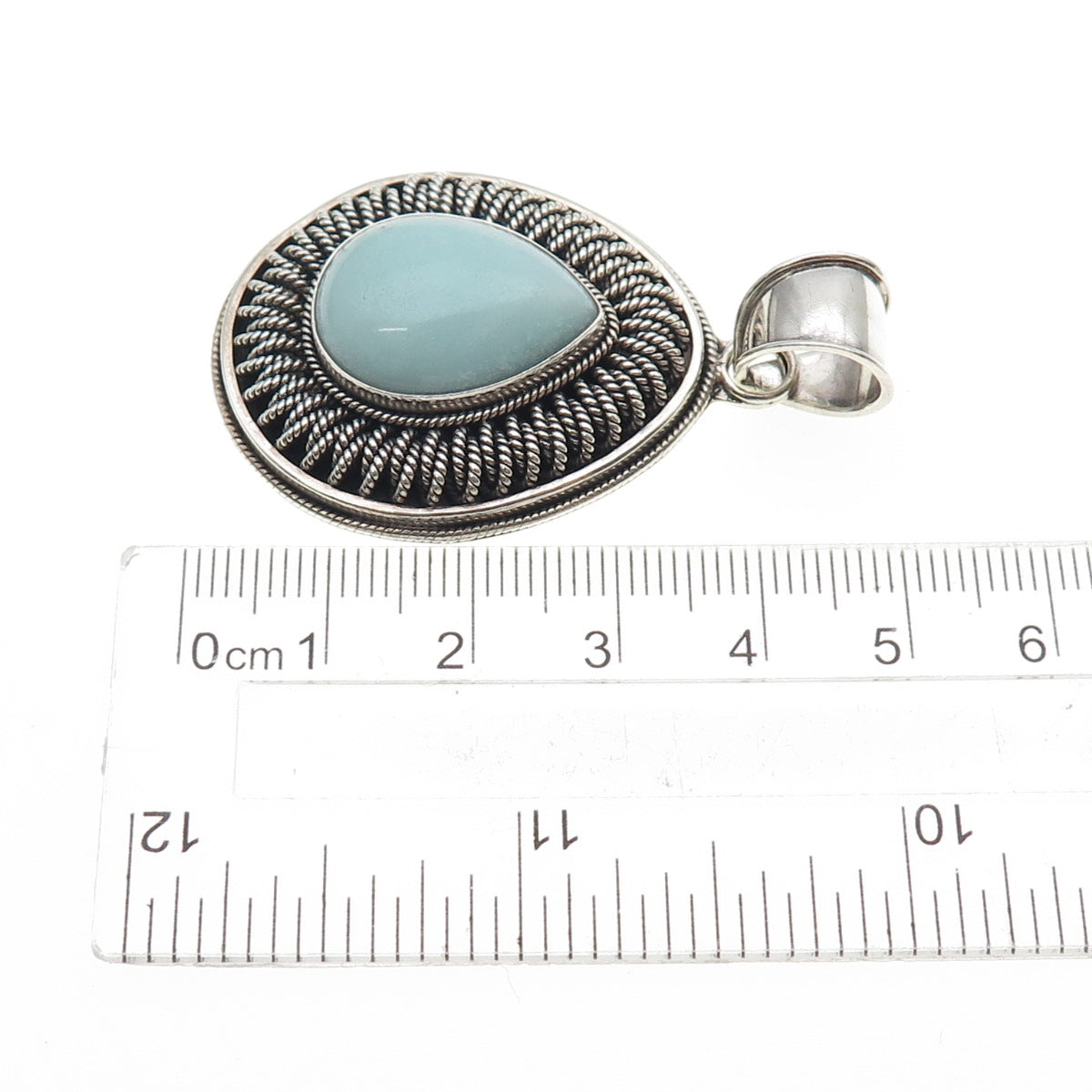 SUARTI BALI 925 Sterling Silver Vintage Real Larimar Teardrop Oxidized Pendant