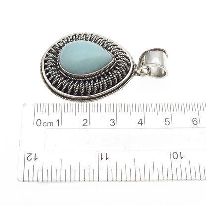 SUARTI BALI 925 Sterling Silver Vintage Real Larimar Teardrop Oxidized Pendant