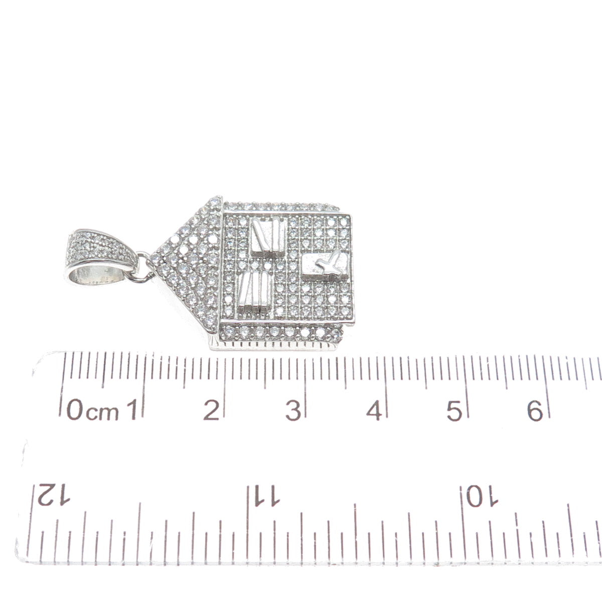 925 Sterling Silver Round-Cut Shaped C Z Abandoned Ghost House Pendant
