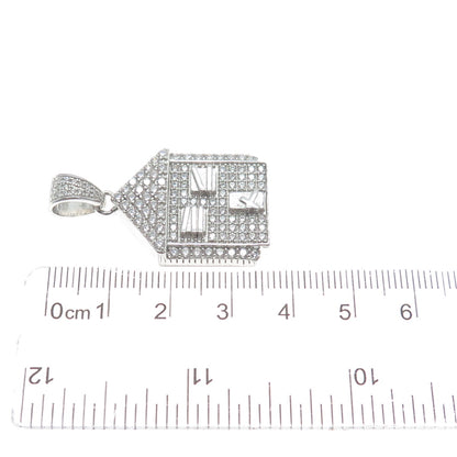 925 Sterling Silver Round-Cut Shaped C Z Abandoned Ghost House Pendant