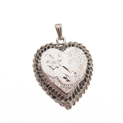 Elco 925 Sterling Silver Vintage Engraved Floral Heart Locket Charm Pendant