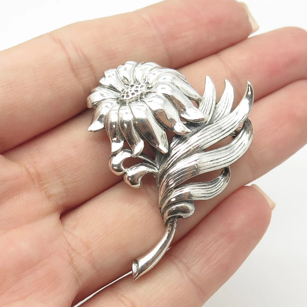 925 Sterling Silver Antique Art Deco Jewelart Floral Leaf Pin Brooch