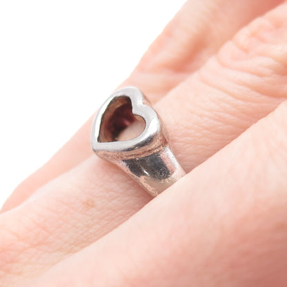 925 Sterling Silver Vintage Open Heart Oxidized Ring Size 6