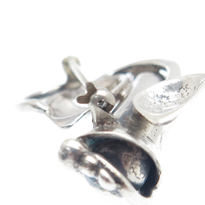 925 Sterling Silver Vintage Modernist Flower Oxidized Pin Brooch