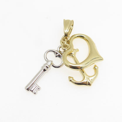 14K Yellow & White Gold Heart Key Anchor Multi-Charm Pendant