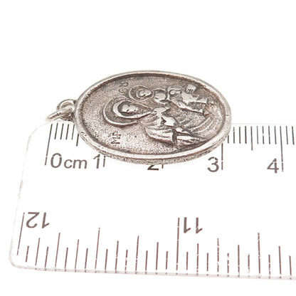 925 Sterling Silver Antique Art Deco Saint Anne Religious Medal Charm Pendant