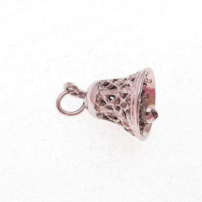 925 Sterling Silver Antique Art Deco Bell 3D Charm Pendant