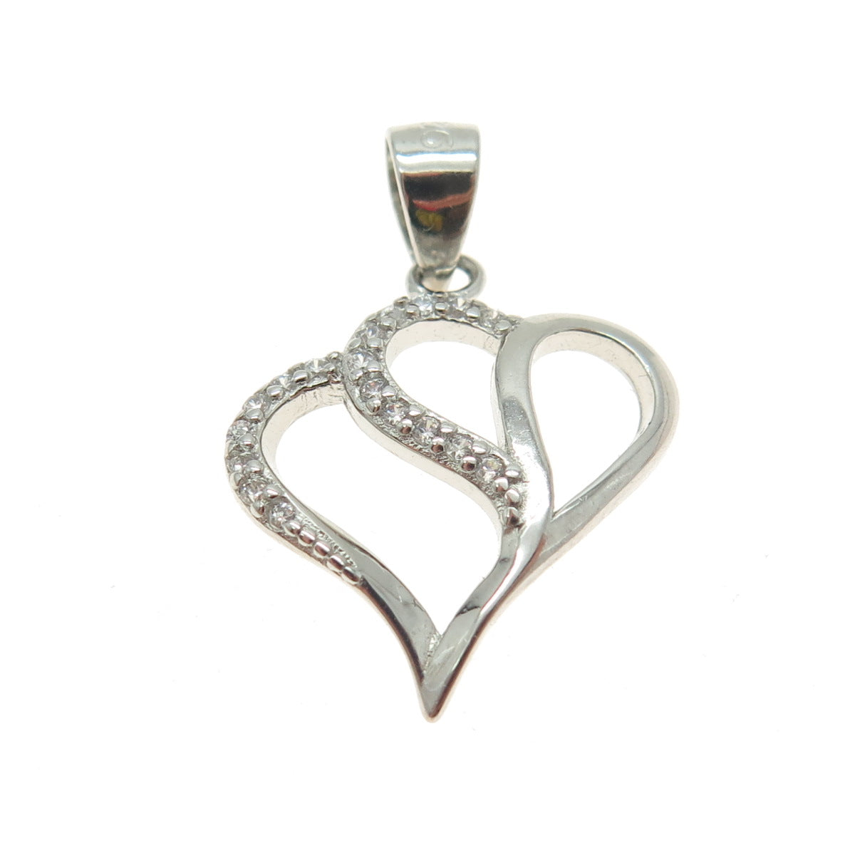 925 Sterling Silver Round-Cut C Z Modernist Heart Minimalist Pendant