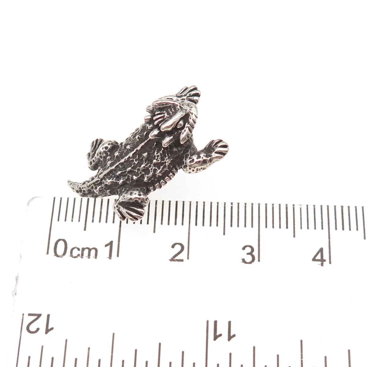 925 Sterling Silver Vintage Horned Lizards Oxidized Tie Tack / Lapel Pin