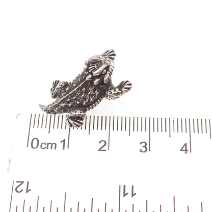 925 Sterling Silver Vintage Horned Lizards Oxidized Tie Tack / Lapel Pin