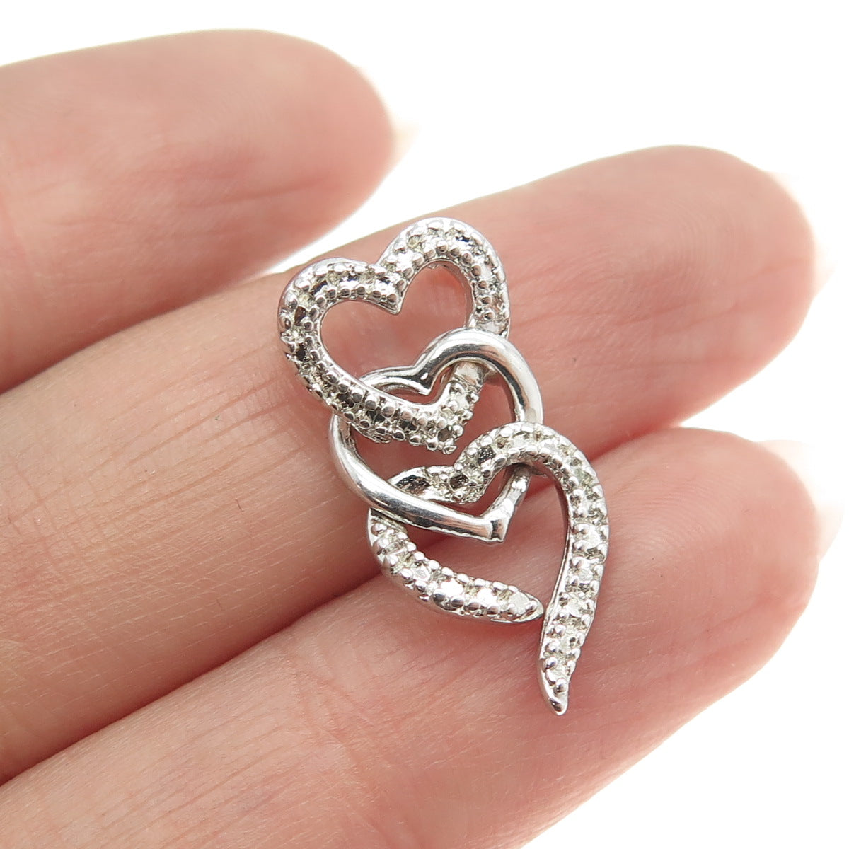 ROSS SIMONS 925 Sterling Silver Real White Diamond Accent Heart Slide Pendant