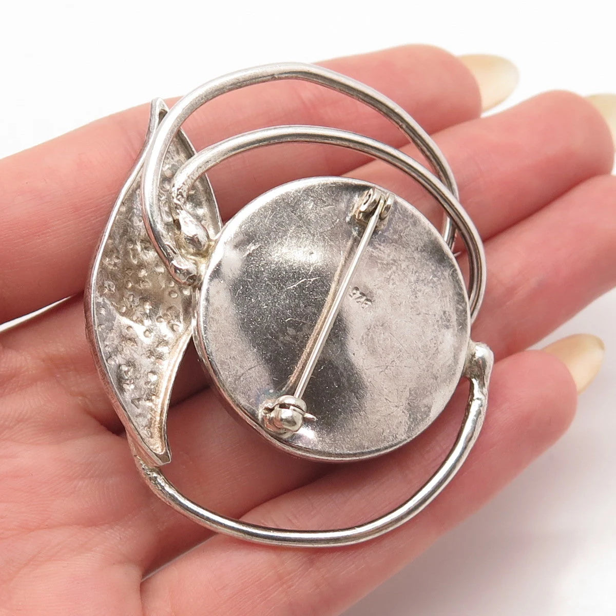 925 Sterling Silver Vintage Real Carnelian Gemstone Modernist Pin Brooch