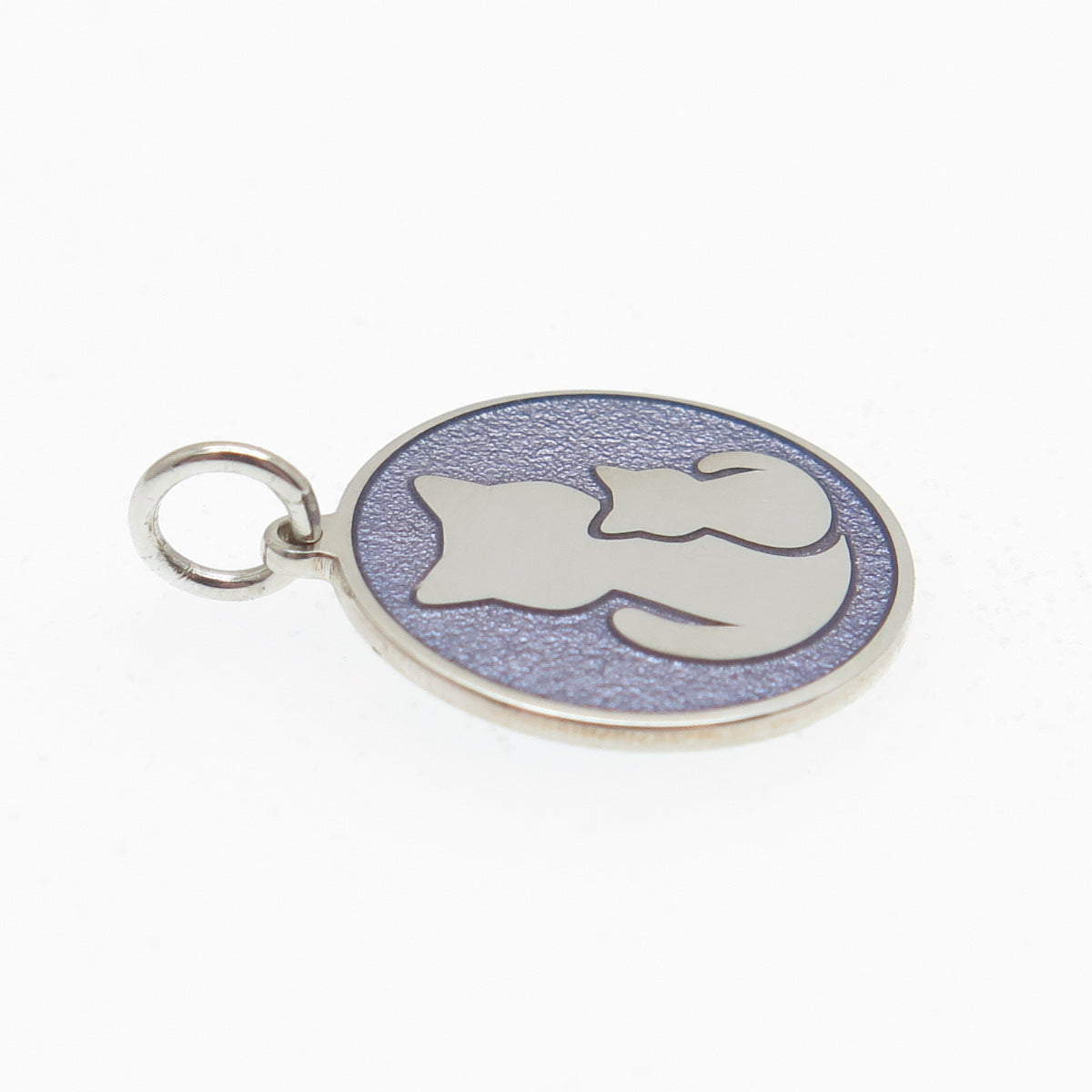 925 Sterling Silver Purple Enamel Mom & Child Cat Minimalist Charm Pendant