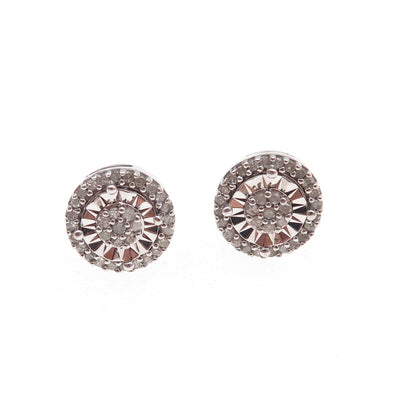 925 Sterling Silver Real Round-Cut Diamond Stud Earrings