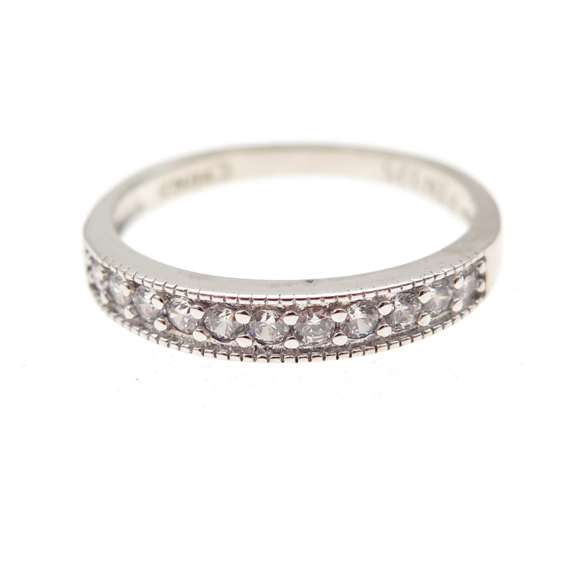 925 Sterling Silver Round-Cut C Z Half Eternity Band Ring Size 7.25