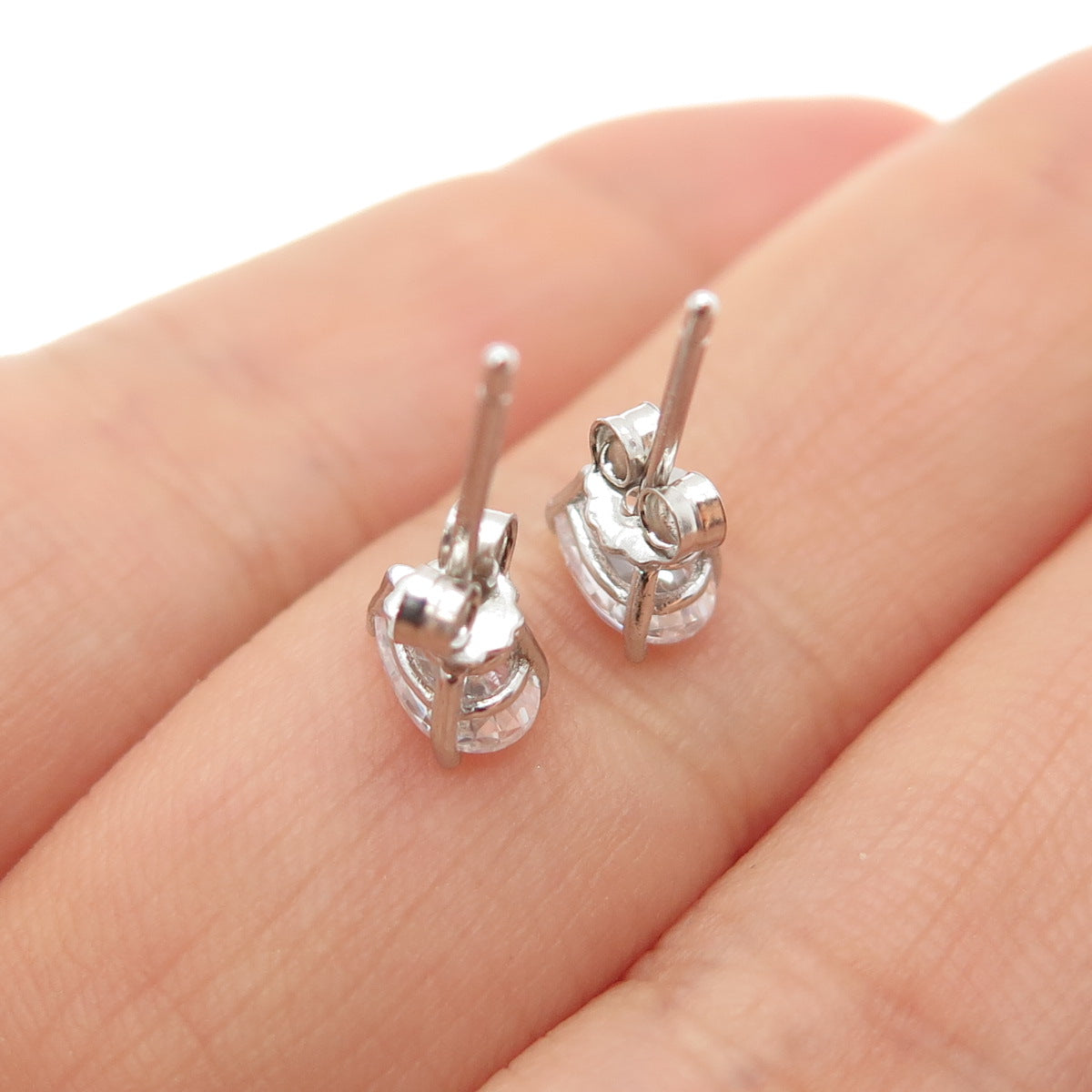 925 Sterling Silver Pear-Cut C Z Stud Earrings