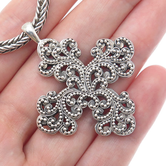 LOIS HILL Sterling Silver Vintage Granulated Cross Spiga Chain Necklace 16-18"