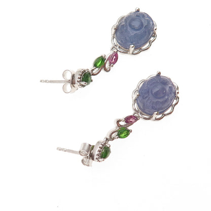 Chuck Clemency 925 Sterling Silver Real Tanzanite Amethyst & Peridot Earrings