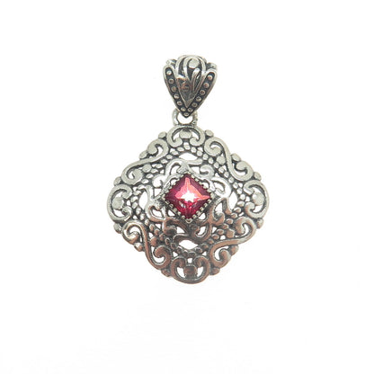 BERIA 925 Sterling Silver Princess-Cut Mystic Crystal Ornate Square Pendant