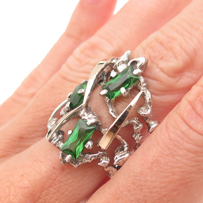 925 Sterling Silver Gold Accent Vintage Real Chrome Diopside Ring Size 8.5