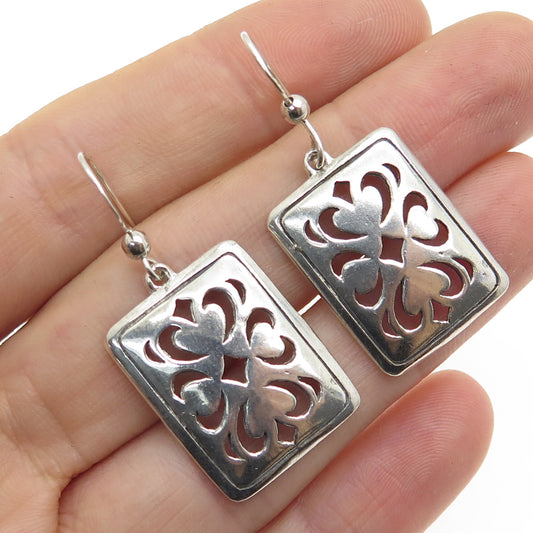 925 Sterling Silver Vintage Floral Ornate Dangle Hook Earrings