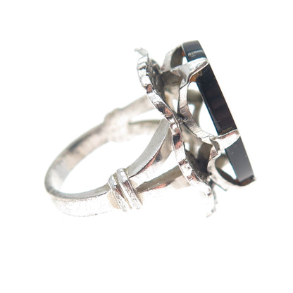 CLARK & COOMBS Sterling Silver Antique Art Deco Real Black Onyx Ring Size 4.75