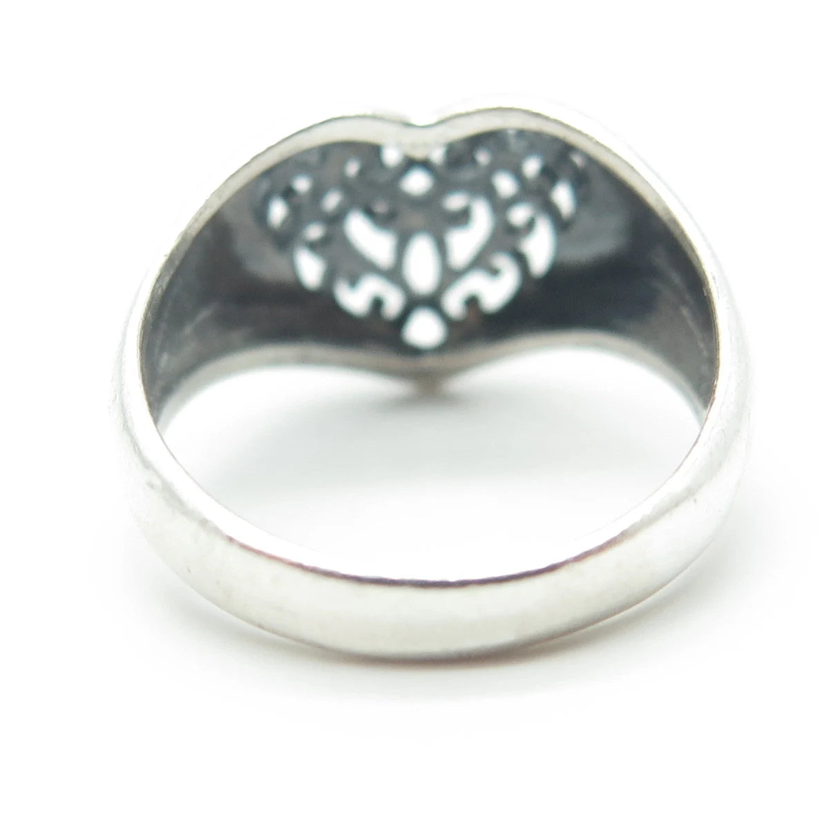 925 Sterling Silver Vintage Swirl Heart Dome Ring Size 6.75