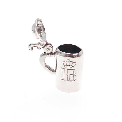 800 Silver Antique Beer Stein Monogram Locket Mini 3D Charm Pendant
