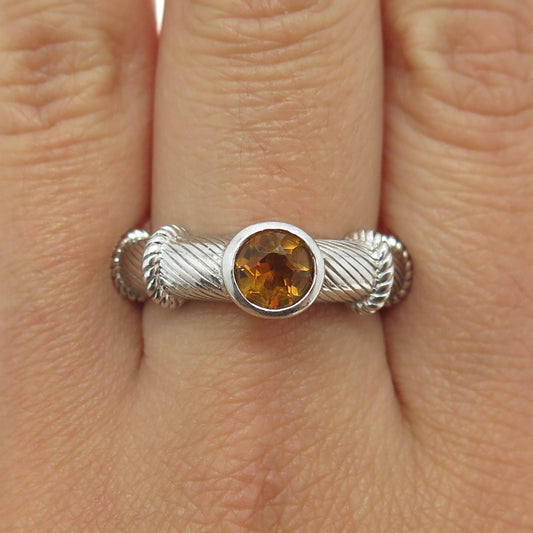 JUDITH RIPKA 925 Sterling Silver Real Round-Cut Citrine Cable Ring Size 9