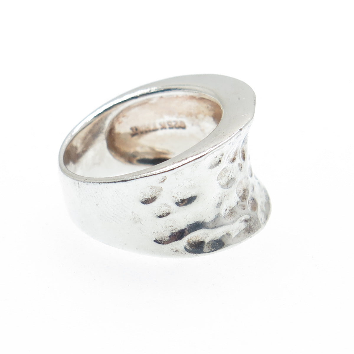 925 Sterling Silver Vintage Modernist Hammered Finish Ring Size 6