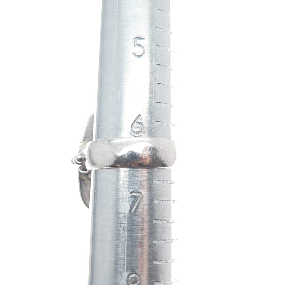 925 Sterling Silver Vintage Real Smoky Quartz Modernist Beaded Ring Size 6.5