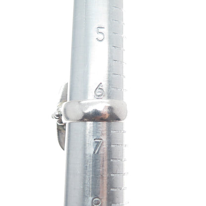 925 Sterling Silver Vintage Real Smoky Quartz Modernist Beaded Ring Size 6.5