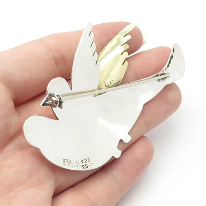 925 Sterling Silver 2-Tone Vintage Mexico Couple of Birds Pin Brooch