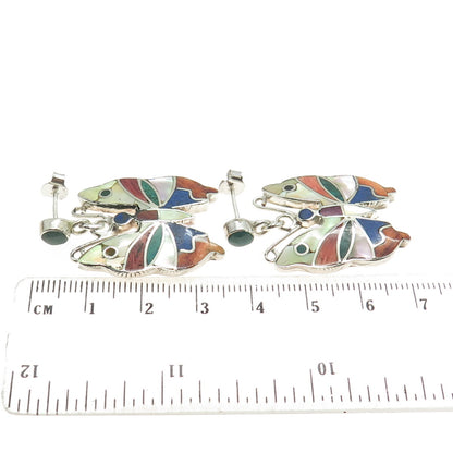 950 Silver Vintage Real Azurite Lapis Spiny Oyster Shell MOP Butterfly Earrings