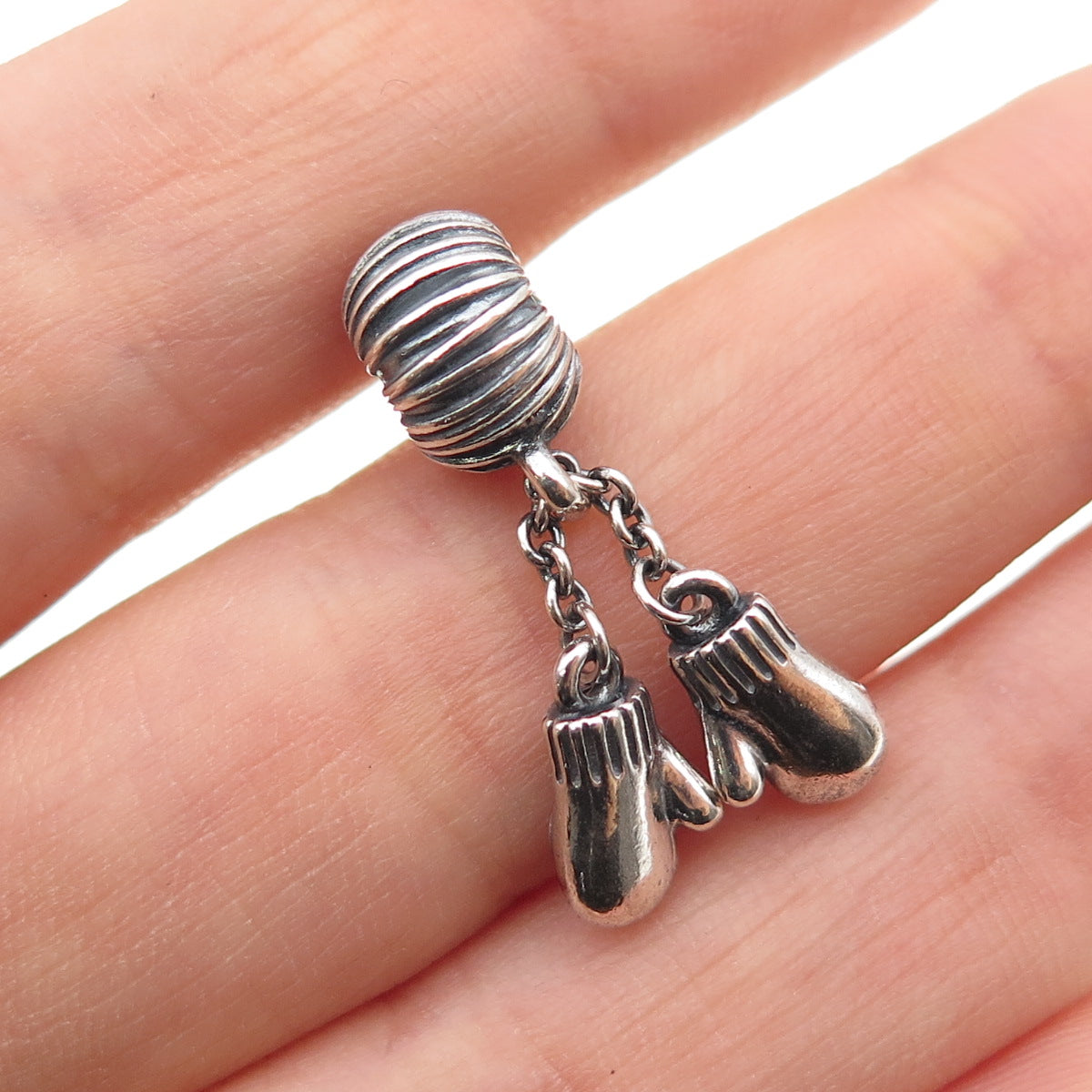 PANDORA 925 Sterling Silver Enamel Winter Mittens Dangle Slide Charm