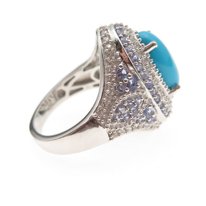 Chuck Clemency 925 Sterling Silver Real Turquoise Tanzanite & Topaz Ring Size 9