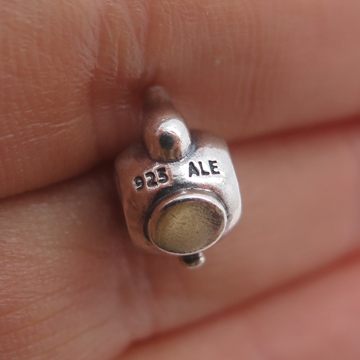 PANDORA 925 Sterling Silver & Gold Teapot Slide Bead Charm