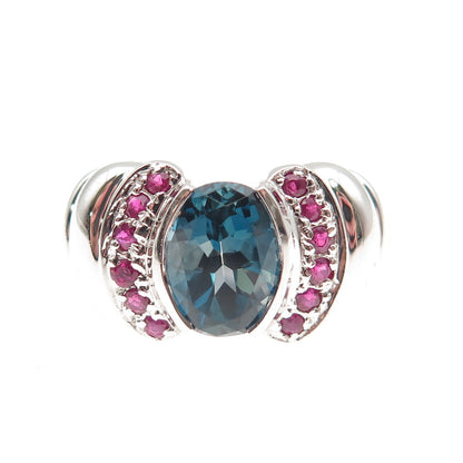 Ross Simons 925 Sterling Silver Real London Blue Topaz & Ruby Ring Size 6.75