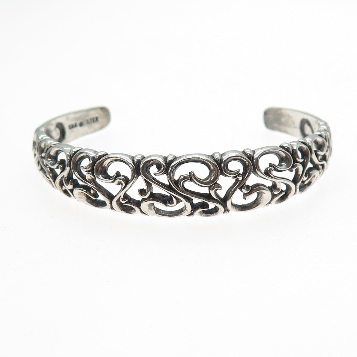 KABANA 925 Sterling Silver Vintage Swirl Oxidized Adjustable Cuff Bracelet 6.75"