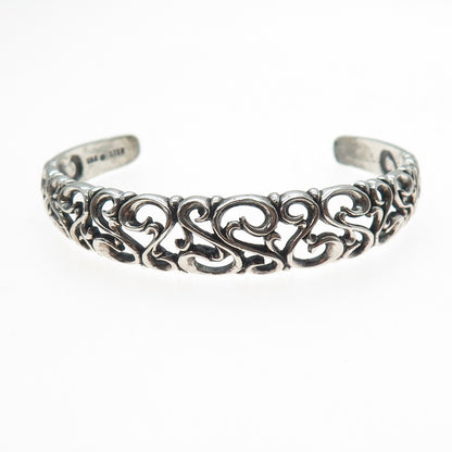 KABANA 925 Sterling Silver Vintage Swirl Oxidized Adjustable Cuff Bracelet 6.75"